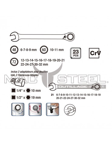 Coffret de clés MIXTE à cliquet